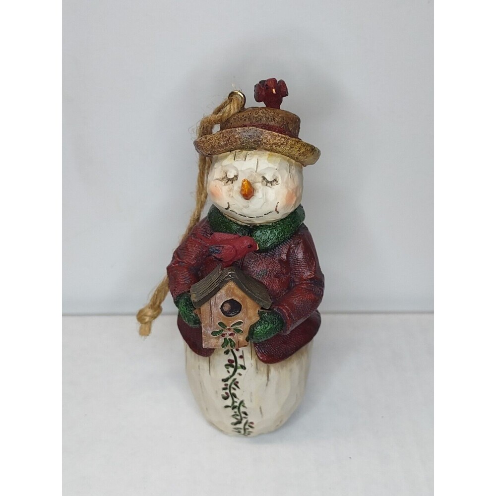 Nature Snowman Birds Birdhouse Figurine Ornament Resin 90s Collectible Holiday